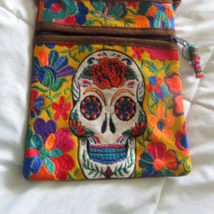 DAY OF THE DEAD*** Suede and Embroidered PURSE****SHOULDERBAG***New***bohemian